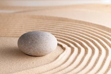 Fotobehang Zen Stenen Japanese zen garden with stone in raked sand  © fotofabrika
