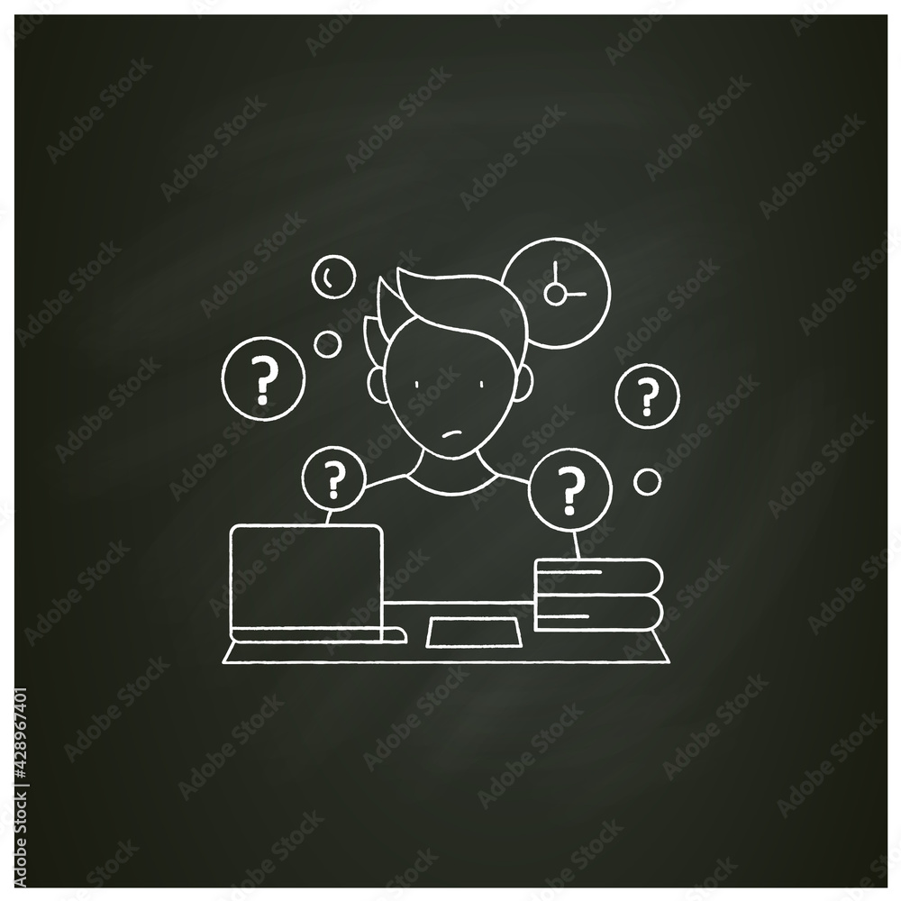 Aufkleber overdoer procrastinator chalk icon.taking extra work. too many tasks.procrastination concept.isolate