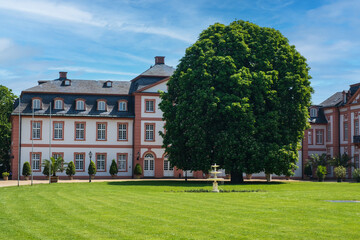 View towards part of the building of the castle in Wiesbaden-Biebrich in Germany 
