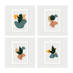 Set Botanical wall art. Abstract Plant Art design for print, cover, wallpaper, Minimal and natural wall art. Vector illustration.