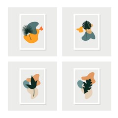 Set Botanical wall art. Abstract Plant Art design for print, cover, wallpaper, Minimal and natural wall art. Vector illustration.