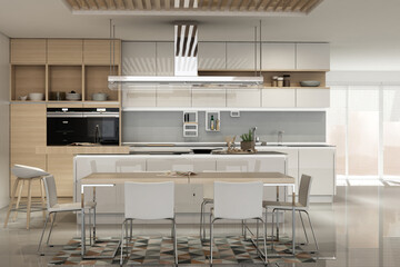 Modern interior of kitchen with living room	