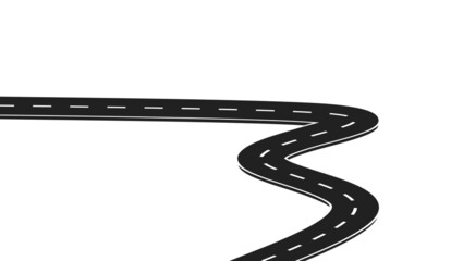 Fototapeta premium Roadway journey to the future. Asphalt street isolated on white background. Symbols Way to the goal of the end point. Path mean successful business planning Suitable for advertising and presentstation