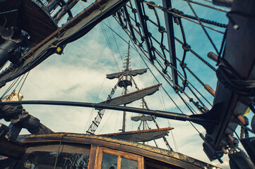 Sail, ropes and ladders of a pirate ship