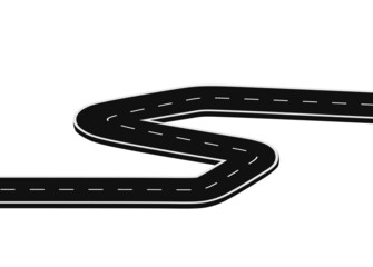 Fototapeta premium Roadway journey to the future. Asphalt street isolated on white background. Symbols Way to the goal of the end point. Path mean successful business planning Suitable for advertising and presentstation
