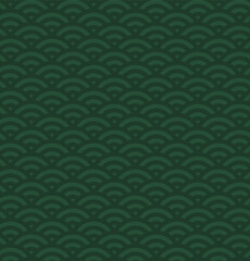 Traditional oriental ocean waves abstract geometric seamless pattern, dark and light green background. Eastern style vector illustration. Design concept Asian holiday print, packaging, wrapping paper.