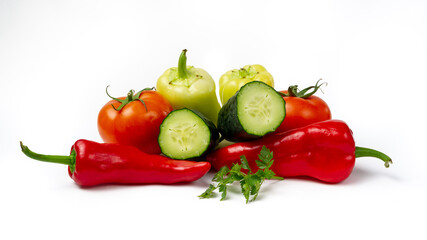 Various chopped vegetables on a white background