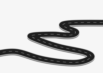 Roadway journey to the future. Asphalt street isolated on white background. Symbols Way to the goal of the end point. Path mean successful business planning Suitable for advertising and presentstation