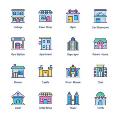 Buildings Filled Icons - Stroked, Vectors