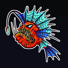 Cartoon Ugly and Evil Deep Sea Angler Fish Cartoon Characters