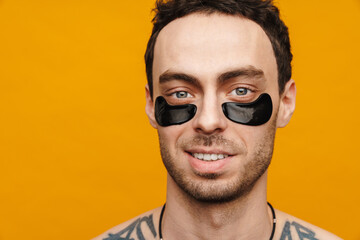 Fototapeta premium Close up of a shirtless mid aged brunette man