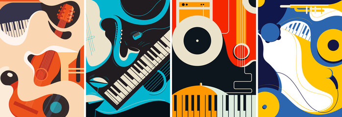 Collection of jazz posters. Flyer templates in flat design. - obrazy, fototapety, plakaty