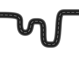 Roadway journey to the future. Asphalt street isolated on white background. Symbols Way to the goal of the end point. Path mean successful business planning Suitable for advertising and presentstation