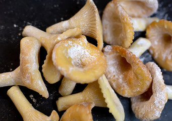 Pastry background with cookies in mushroom shape, , weird shaped food