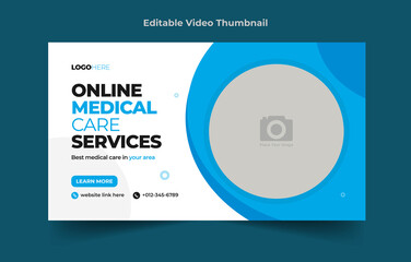 Healthcare video cover thumbnail template and web banner. Medical Video cover photo for social media