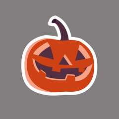 orange halloween pumpkin with a happy face on a white background. Sticker.