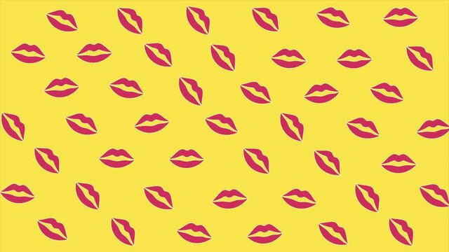 Time lapse sequence of woman's full red lips moving against yellow background. 4K video