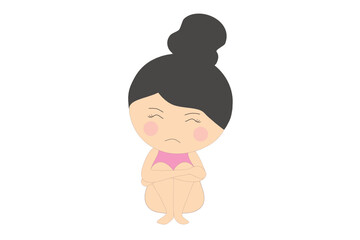 Depressed sad girl hugging her knees vector illustration. Depression and disorder mental problem concept 