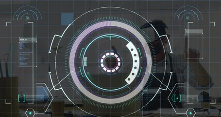 Data processing and scope scanning over man gesturing while wearing vr headset - Powered by Adobe