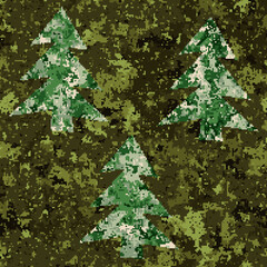 Seamless pixel camouflage pattern with symbolic Christmas trees. Green shades. Editable.