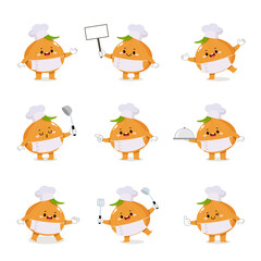 Set of cute onion chef cartoon characters with various activities.