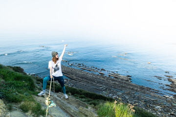 Fototapeta na wymiar Hiking on the coast between Zumaia and Deba on the Camino del Norte, Basque Country