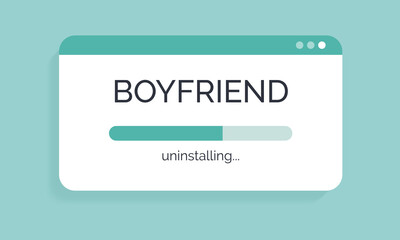 Uninstalling a boyfriend screen as a metaphor of ended romantic relationship. Emotionally difficult breakup. Pain, guilt, and disappointment at the end of the relationship. New life stage