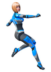 3D Rendering Female Robot on White