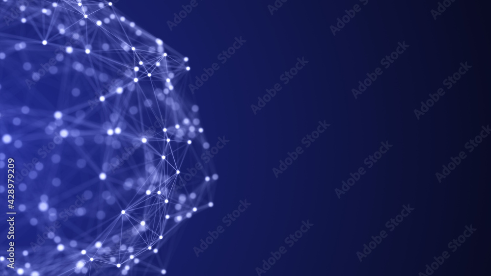 Poster technology grid sphere. blue sphere consisting of points and lines. modern wireframe elements. 3d re