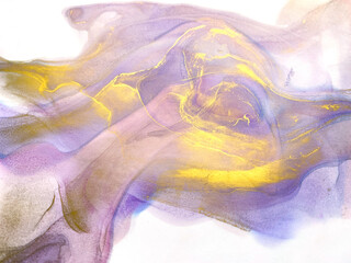 Fototapeta premium Ink, paint, abstract. Violet and gold abstract painting background. Alcohol ink modern abstract painting, modern contemporary art.