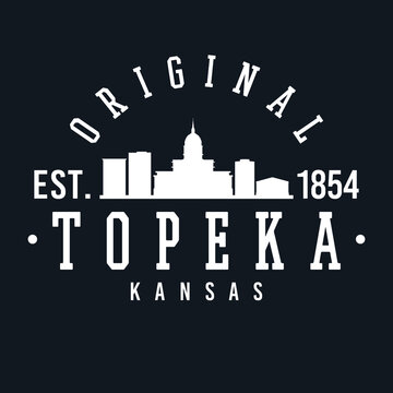 Topeka, KS, USA Skyline Original. A Logotype Sports College and University Style. Illustration Design Vector.
