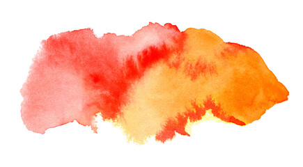 Abstract red, orange and yellow watercolor background for text or logo isolated on white. Hand drawn watercolor cloud