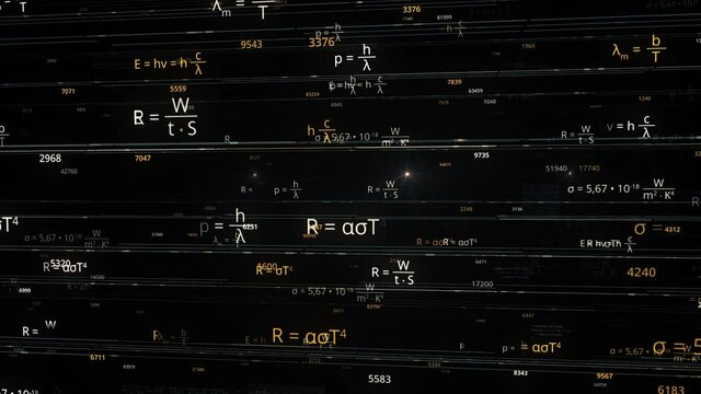 Abstract complex and simple theoretical formulas written automatically by self educated artificial intelligence AI. Animation. Concept of technical sciences and studies.