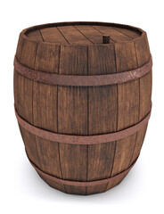Wooden wine barrels on a white background. 3D render
