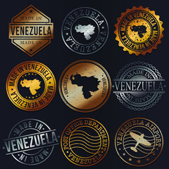 Venezuela Business Metal Stamps. Gold Made In Product Seal. National Logo Icon. Symbol Design Insignia Country.