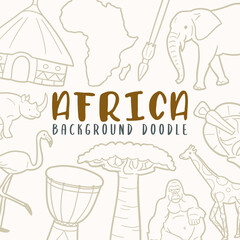 Africa Doodle Banner Icon. Travel Vector Illustration Hand Drawn Art. Line Symbols Sketch Background.