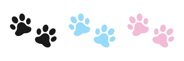 Animal paw icons set. Flat design. Vector illustration.