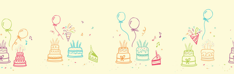 Cute doodle cakes seamless pattern, fun party background, great for Birthday Party, textiles, banners, wallpapers, wrapper - vector design