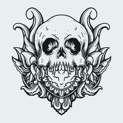 tattoo and t shirt design black and white hand drawn skull engraving ornament
