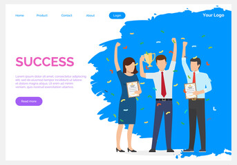 Success banner. Winner vision, reaching the goal, business target. Successful teamwork strategy