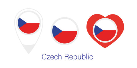 National flag of Czech Republic, round icon, heart icon and location sign