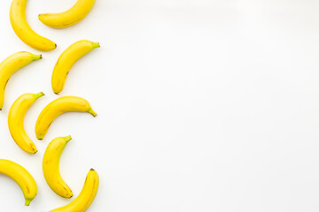 Colorful fruit pattern of bananas. Flat lay