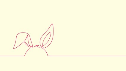 Bunny ears in one line style. Easter banner background with copy space. Rabbit ears minimal concept, vector illustration