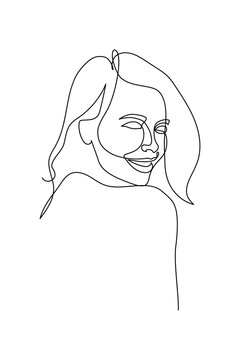 recommend clip art: Attractive woman in continuous line art drawing style. Portrait of beautiful young woman minimalist black linear sketch isolated on white background. Vector illustration