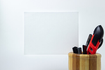 Blank sheet of paper, background for an inscription and a logo. Business and office work concept. A...