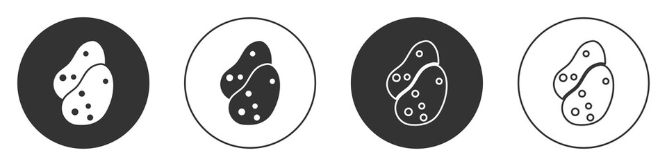 Black Potato icon isolated on white background. Circle button. Vector
