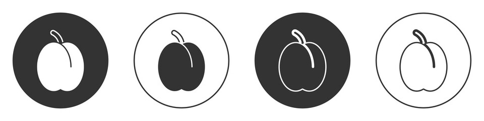 Black Plum fruit icon isolated on white background. Circle button. Vector