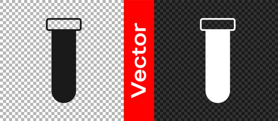 Black Test tube and flask chemical laboratory test icon isolated on transparent background. Laboratory glassware sign. Vector