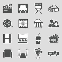 Cinema Icons. Set 2. Sticker Design. Vector Illustration.