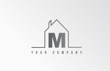 M home alphabet icon logo letter design. House  for a real estate company. Business identity with thin line contour
